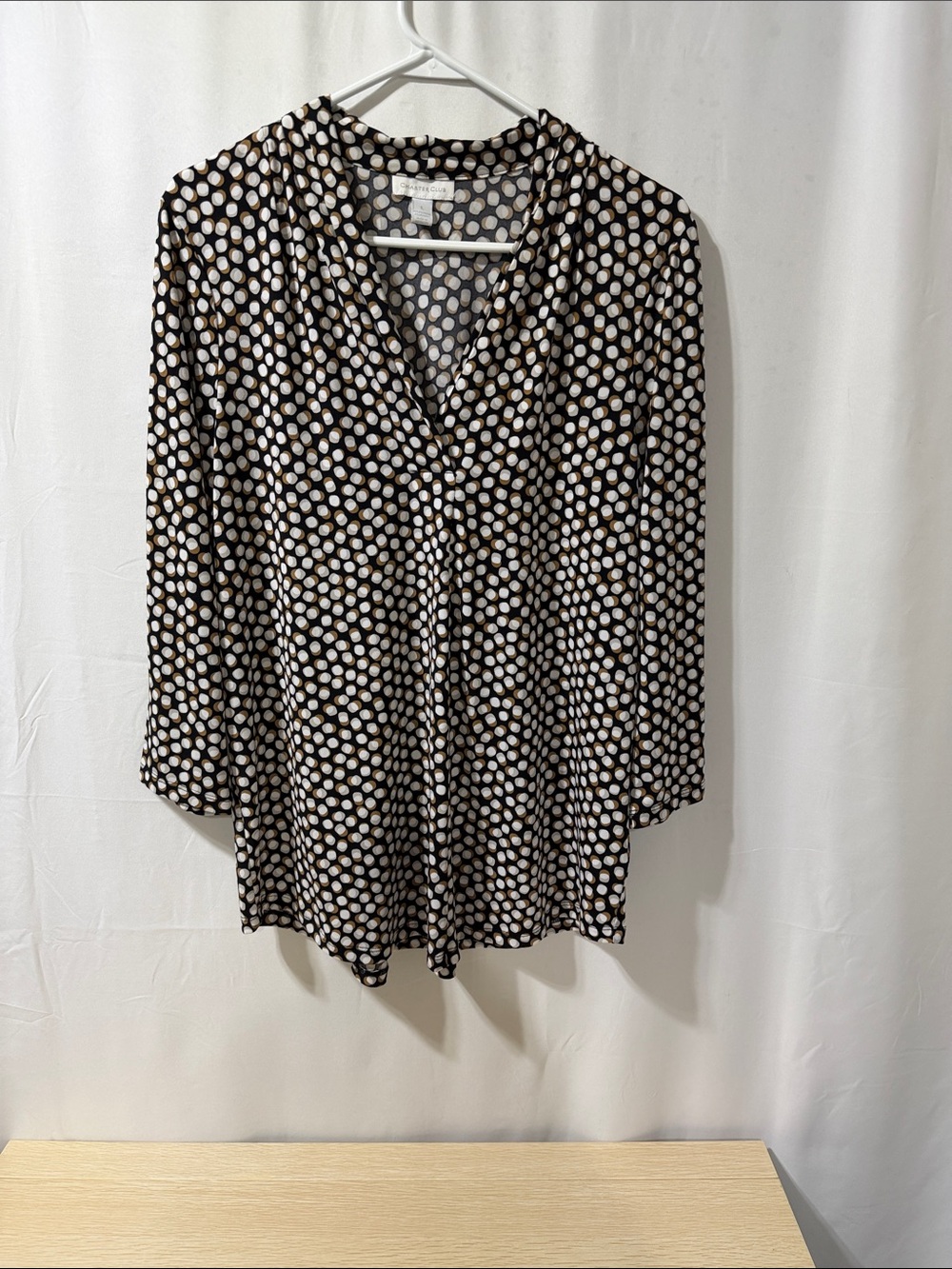 Charter Club Black Blouse with White Polka Dots